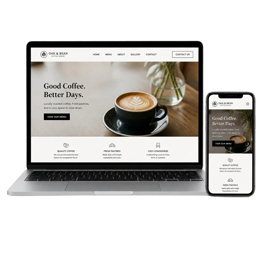 Laptop and phone mockup showing a small business website designed by KapliWeb